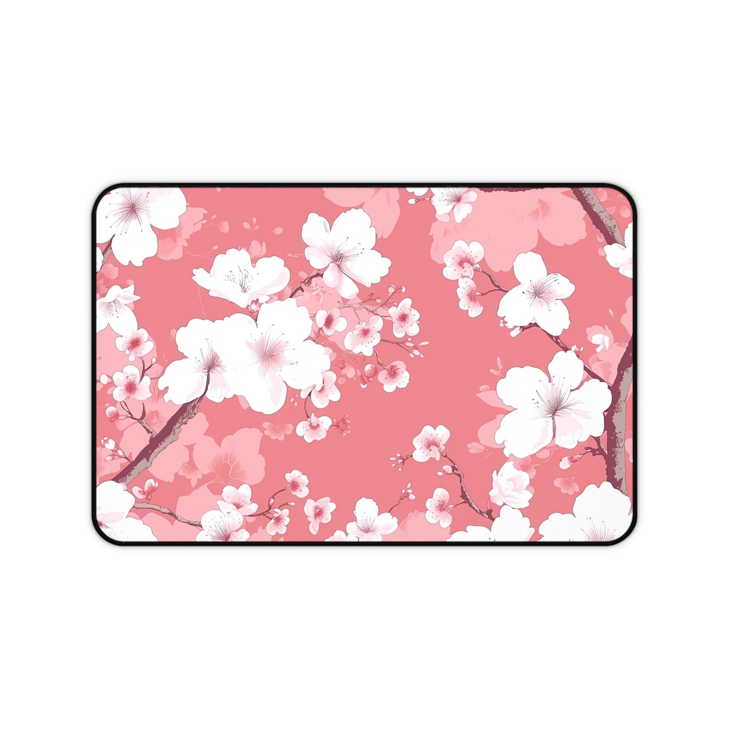 Elegant Cherry Blossom Desk Mat - Pink and white seamless pattern protects and decorates your workspace.