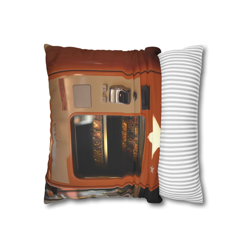 Retro Vending Machine Dispensing Stars — 40×40 Cushion Cover — Sofa & Living Room Lifestyle View