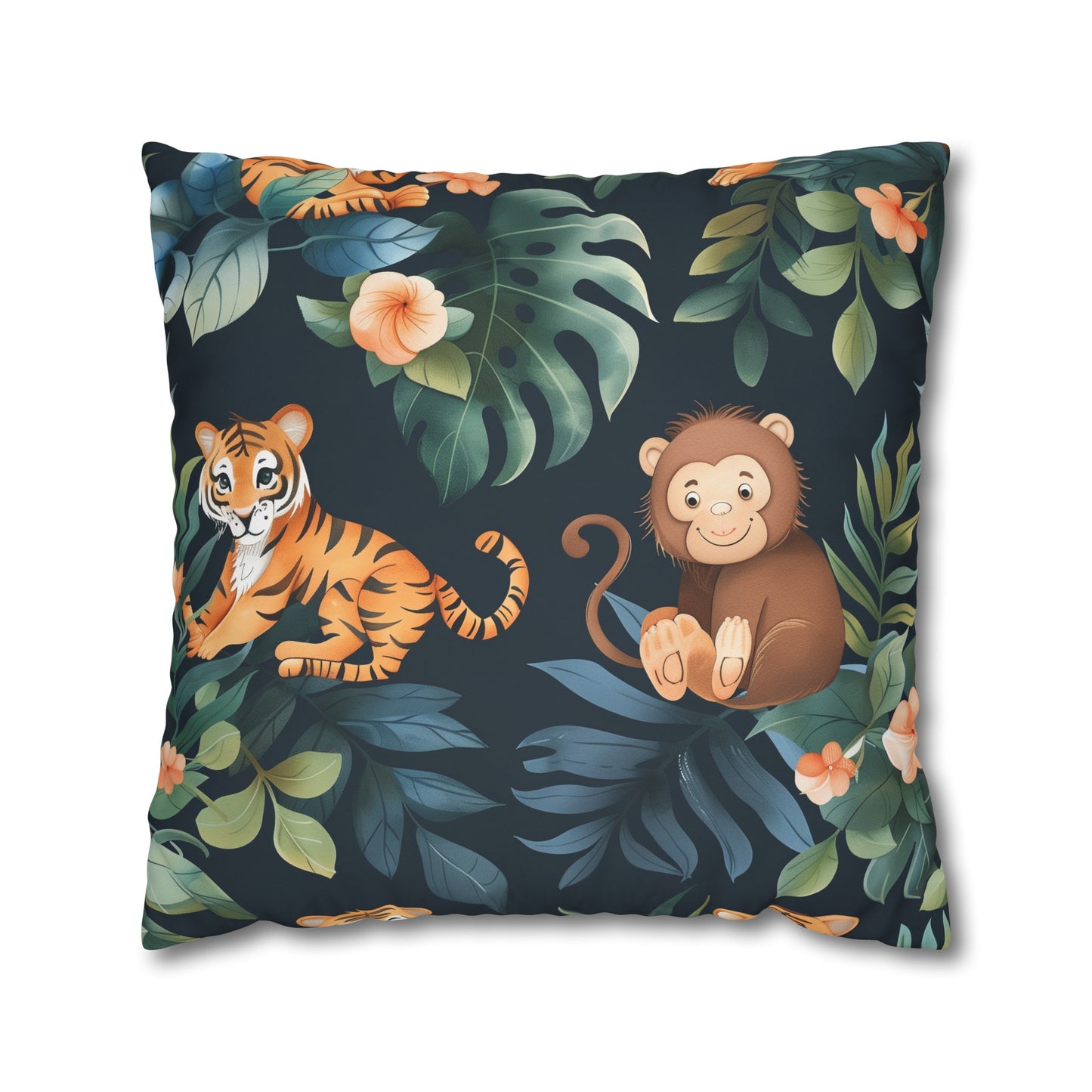 "Wild Tiger Jungle Pillow Case - Sleek design with fierce tigers and lush greenery, add adventure to decor"