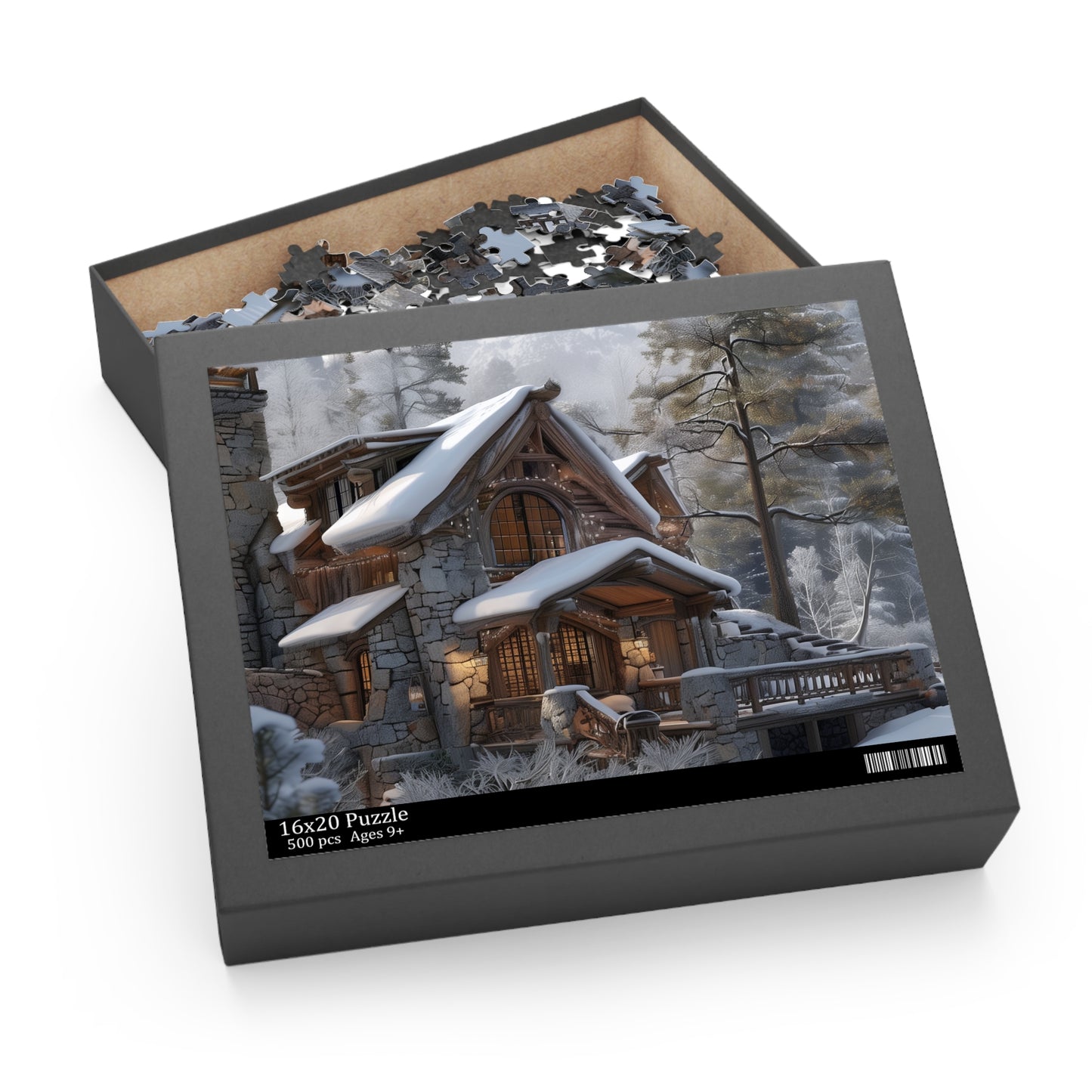 Rustic Mountain Cabin Puzzle - Serene nature scene jigsaw for enthusiasts