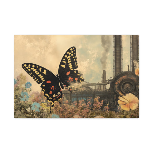 Steam Powered Butterfly Garden — Canvas Wall Art — Living Room Wall Lifestyle View