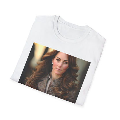 "Kate Middleton inspired t-shirt featuring elegant brushstrokes and sophisticated colors. Channel the grace and legacy of royalty with this captivating tee. Perfect for those who admire the Duchess of Cambridge's impeccable style and unwavering commitment to her role. Embrace your inner strength and timeless fashion sense with this royal tapestry design."