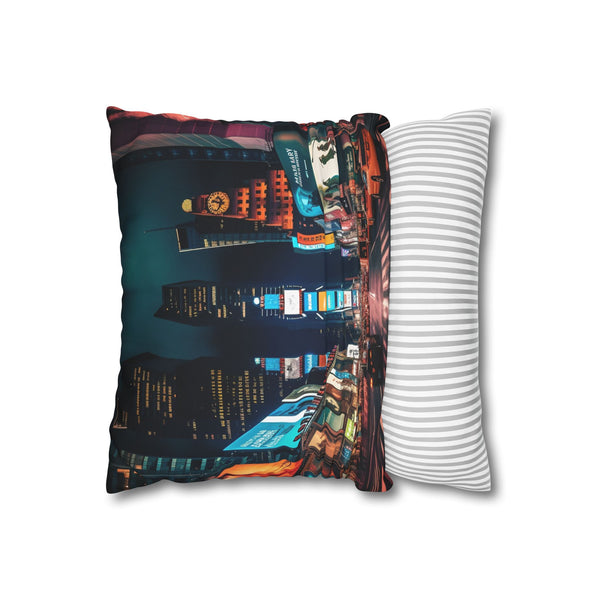 Times Square Night Double-Sided Square Cushion Cover