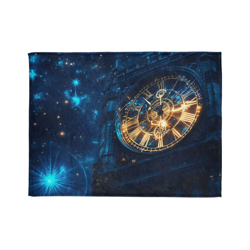 Clock Tower with Stars As Gears Plush Fleece Throw Blanket