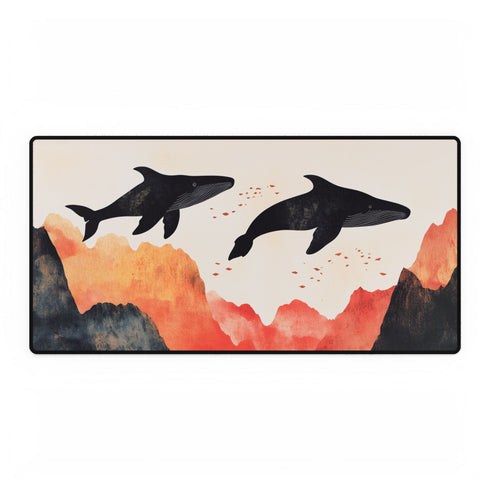 Sky Whales Swimming Through Mountains (Edition II) — XL & XXL Desk Mat — Full Top-Down Artwork View