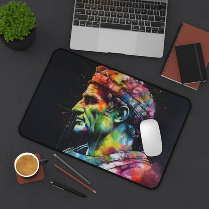 "Neon Caesar Watercolor Desk Mat - Bright and stylish workspace accessory for durable desk surface"