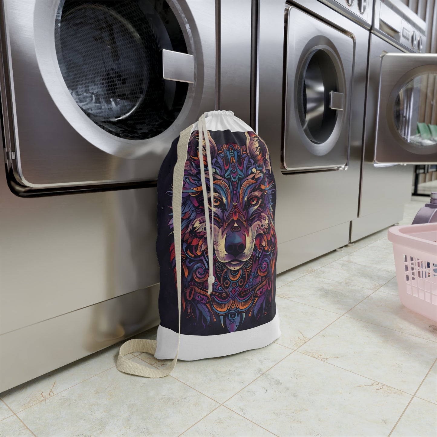 "Animal Totem Laundry Bag - Durable tribal design adds flair to laundry room decor"