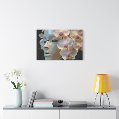 Robot Face Blooming with Orchids — Canvas Wall Art — Product Detail View 7