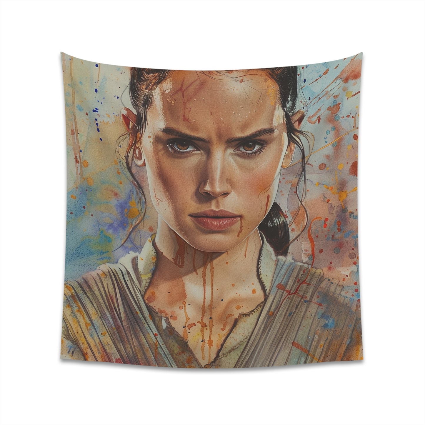 "Rey Star Wars Tapestry - Empower your space with this heroic Rey tapestry from a galaxy far, far away. Perfect for fans! Size options available."