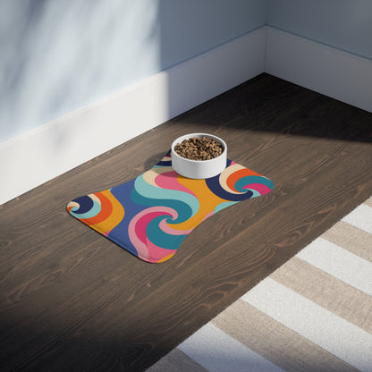 Retro Waves Pet Feeding Mat: Vibrant & Seamless