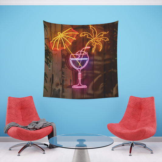 Neon Paradise: A Cocktail Tapestry | Wall Tapestry | All Over Print, AOP, Decor, Halloween, Home & Living, Home Decor, Indoor, Spring Essentials, Sublimation, Tapestry | Prints with Passion