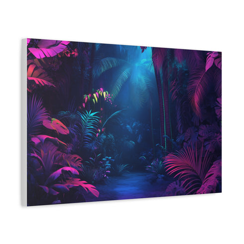 Neon Lit Jungle with Glowing Fauna — Canvas Wall Art — Side Profile & Stretched Corner Detail