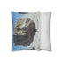 Floating Ruins Orbiting a Frozen Planet — 40×40 Cushion Cover — Soft Brushed Fabric Texture Close-Up