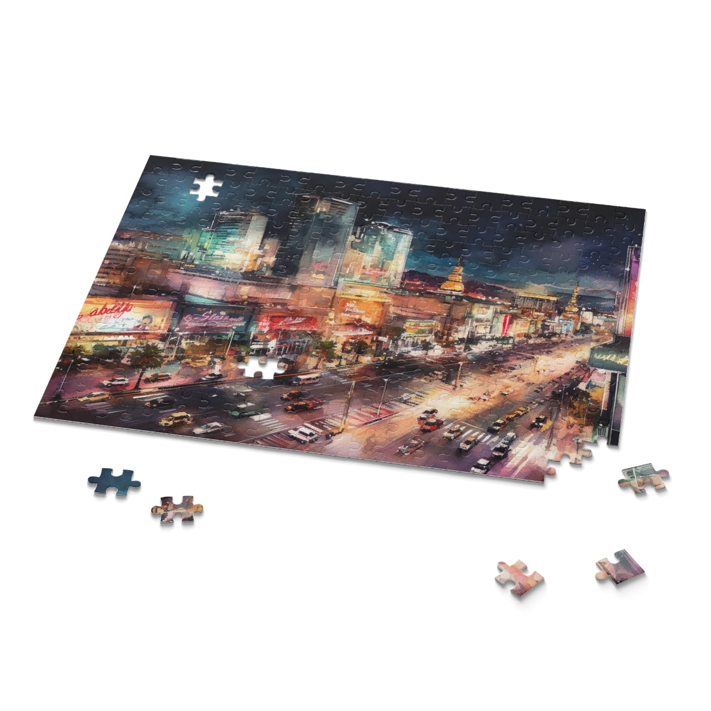 "Vibrant Vegas Strip jigsaw puzzle with dazzling lights and iconic landmarks"