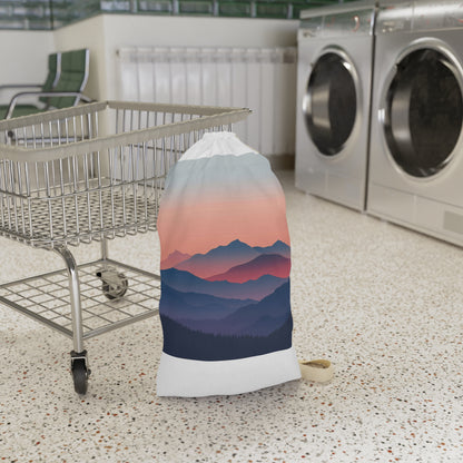 "Minimalist Mountainscape Laundry Bag - Keep dirty clothes organized in style with mountain design"