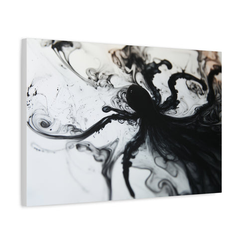 Shadow Creature Rising from Ink Puddle — Canvas Wall Art — Side Profile & Stretched Corner Detail