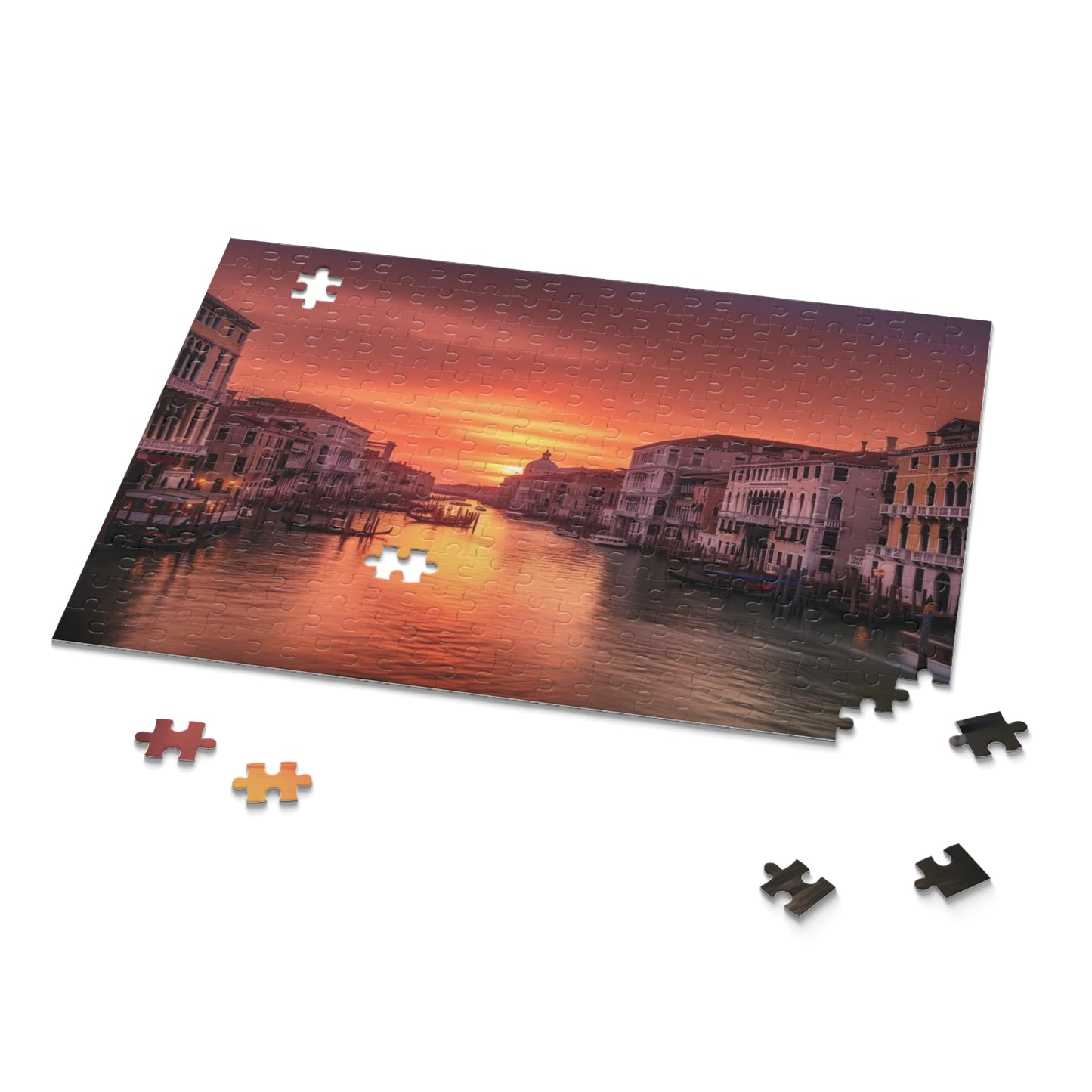 "Venic Sunset Jigsaw Puzzle - 1000 piece vibrant scene of Venice's iconic cityscape at sunset"