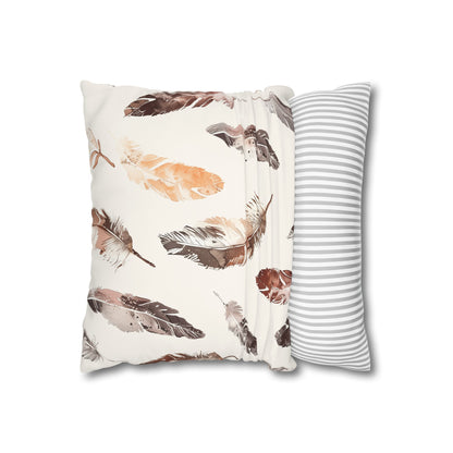 "Boho Feathers Pillow Case - Stylish oasis with delicate feather pattern, elevate your bedroom decor"