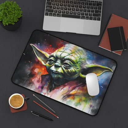 "Yoda Neon Watercolor Desk Mat - Vibrant Star Wars Office Accessory for Style and Functionality"