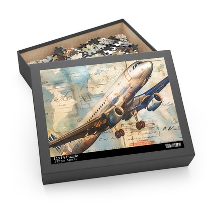 Vintage Airplane Travel Puzzle - Explore the world piece by piece with this nostalgic jigsaw featuring travel stamps. Perfect for aviation enthusiasts!