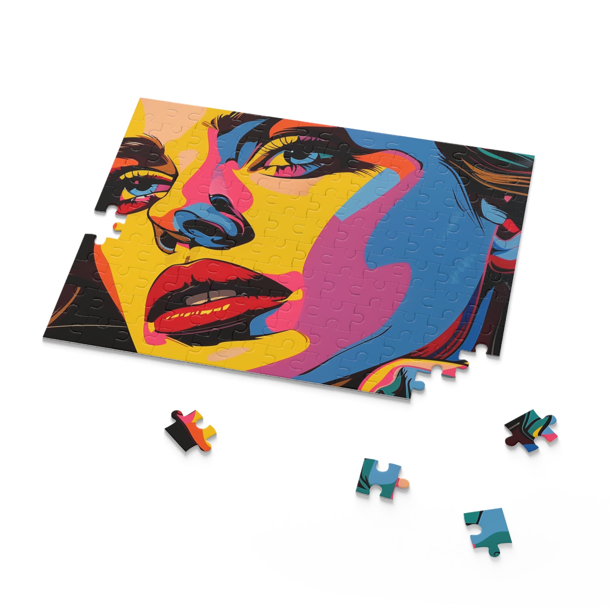 "Colorful Pop Art Portrait Jigsaw Puzzle - Perfect Gift for Art Enthusiasts"