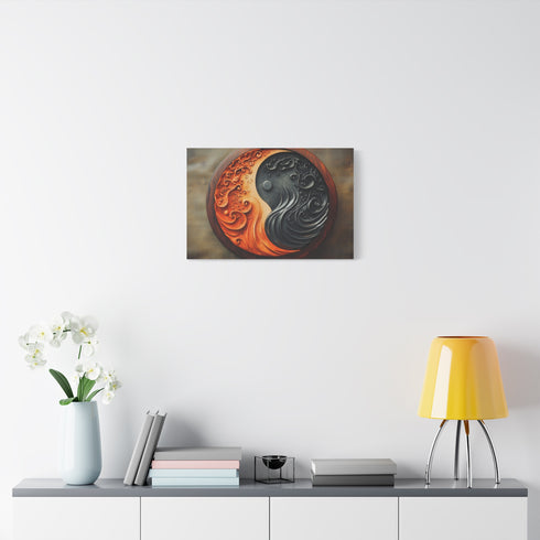 Stylized Yin Yang Made of Waves and Fire Stretched Canvas Wall Art