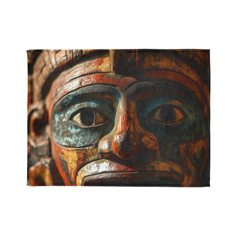 Ancient Mask Radiating Cosmic Energy Plush Fleece Throw Blanket