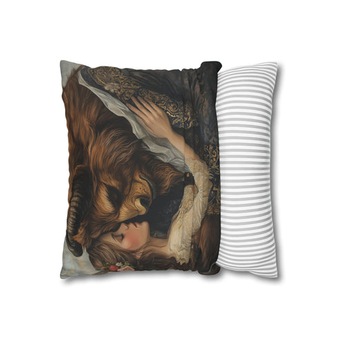 Beauty and the Beast — 40×40 Cushion Cover — Soft Brushed Fabric Texture Close-Up