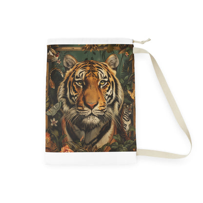 "Wild Tiger Print Laundry Bag for Organizing Dirty Clothes with Animal Magic"