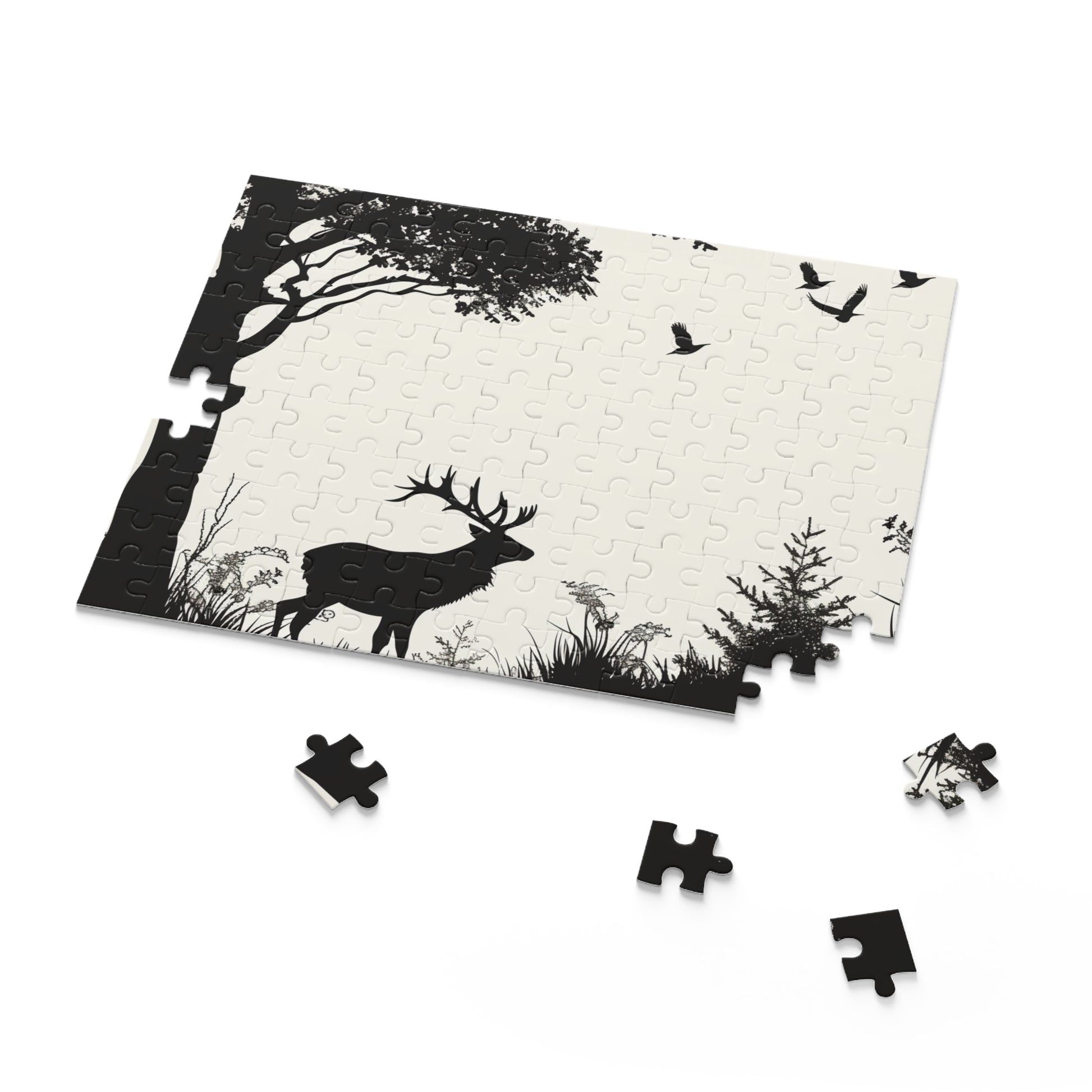 Wildlife silhouette nature jigsaw puzzle with intricate animal silhouettes in serene landscapes