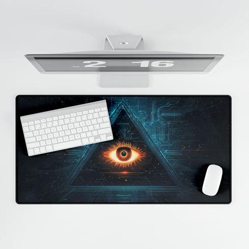 Glowing Eye in Pyramid with Circuit Lines — XL & XXL Desk Mat — Product Detail View 5