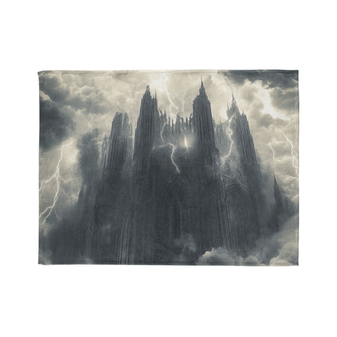 Cloud Cathedral Struck by Lightning — Plush Fleece Throw Blanket — 300 GSM Plush Coral Fleece Texture Close-Up