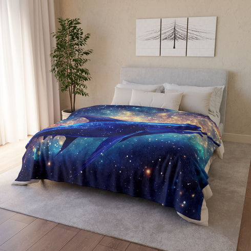 Swordfish Slicing through Star Sea Plush Fleece Throw Blanket