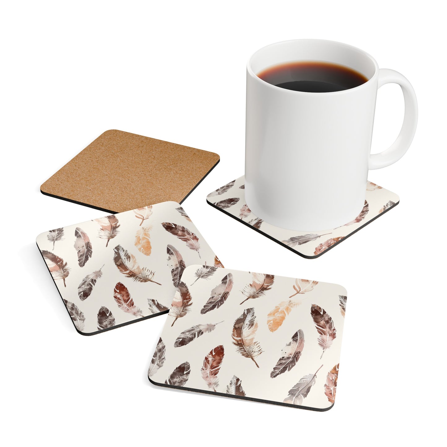 Boho Feathers Cork Coaster Set