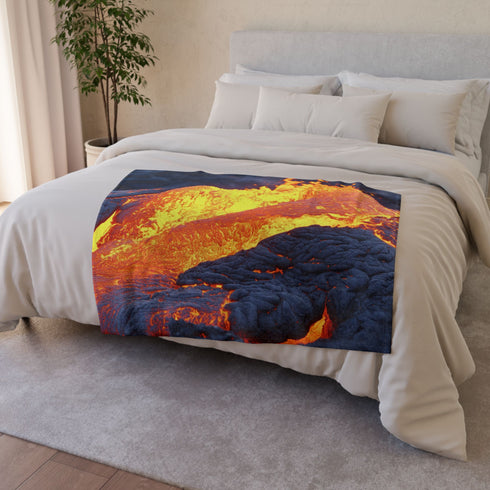 Lava Flowing from Floating Volcano — Plush Fleece Throw Blanket — Product Detail View 6