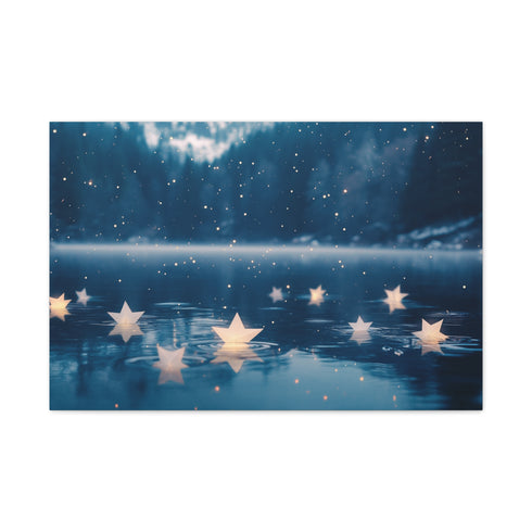 Paper Stars Falling into Dream Lake — Canvas Wall Art — Living Room Wall Lifestyle View