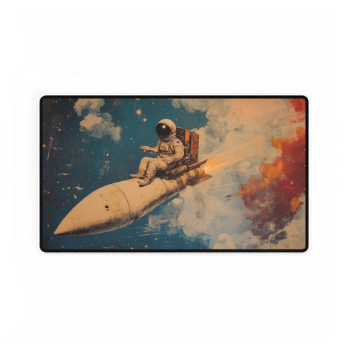 Spaceman Riding a Comet — XL & XXL Desk Mat — Gaming & Workspace Desk Setup View