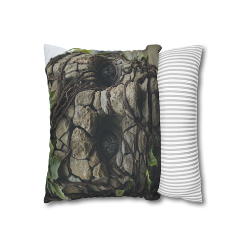 Golem Made of Stone and Vines (Edition II) — 40×40 Cushion Cover — Soft Brushed Fabric Texture Close-Up