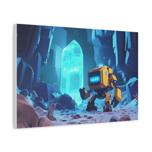 Robot Exploring Crystal Cave (Edition II) — Canvas Wall Art — Side Profile & Stretched Corner Detail