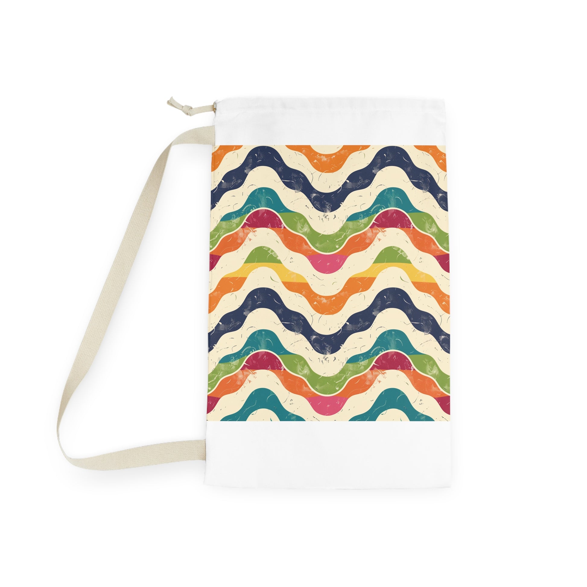 Vibrant Retro Waves Laundry Bag for Stylish Laundry Transport