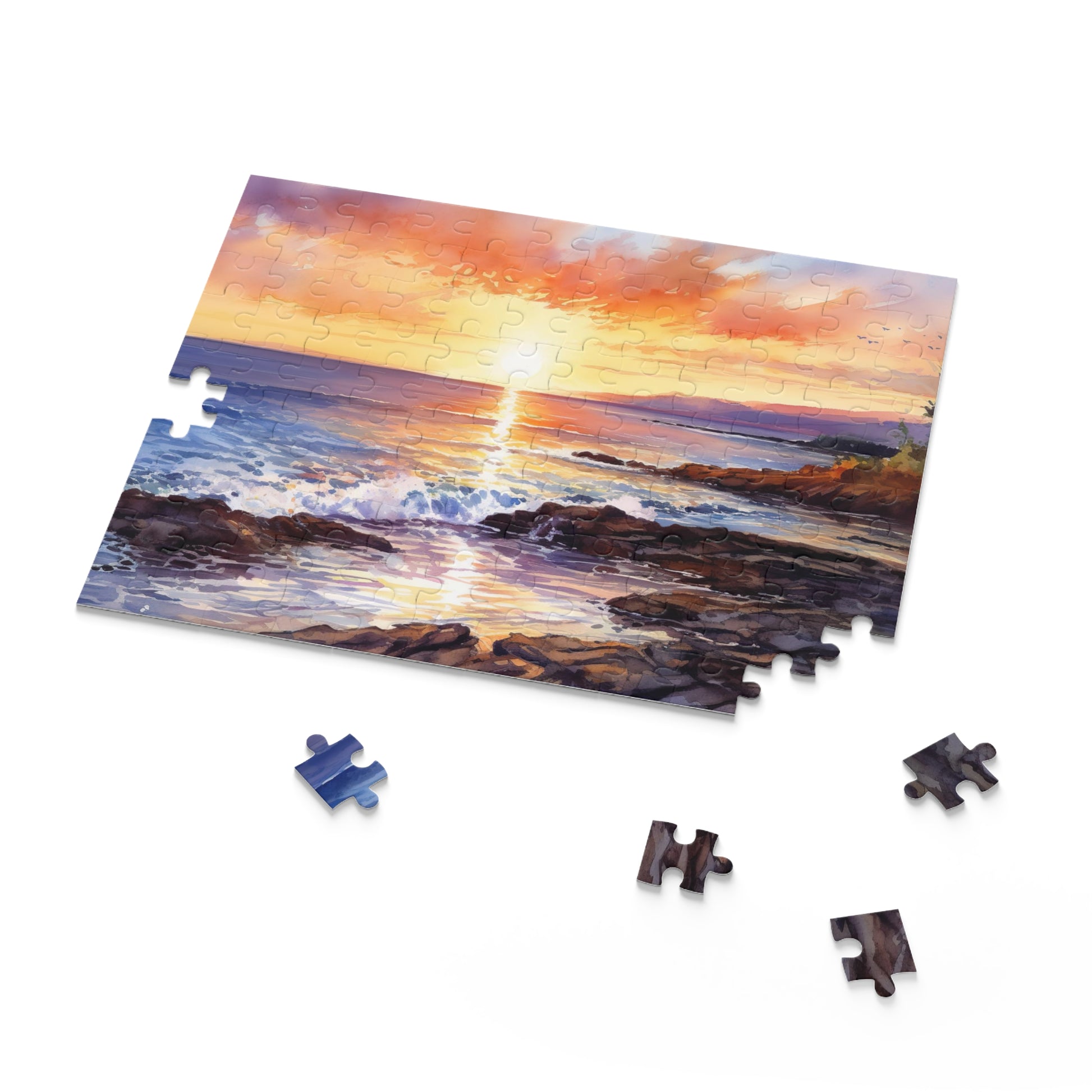 "Tranquil sunrise beach jigsaw puzzle for a relaxing paradise escape"