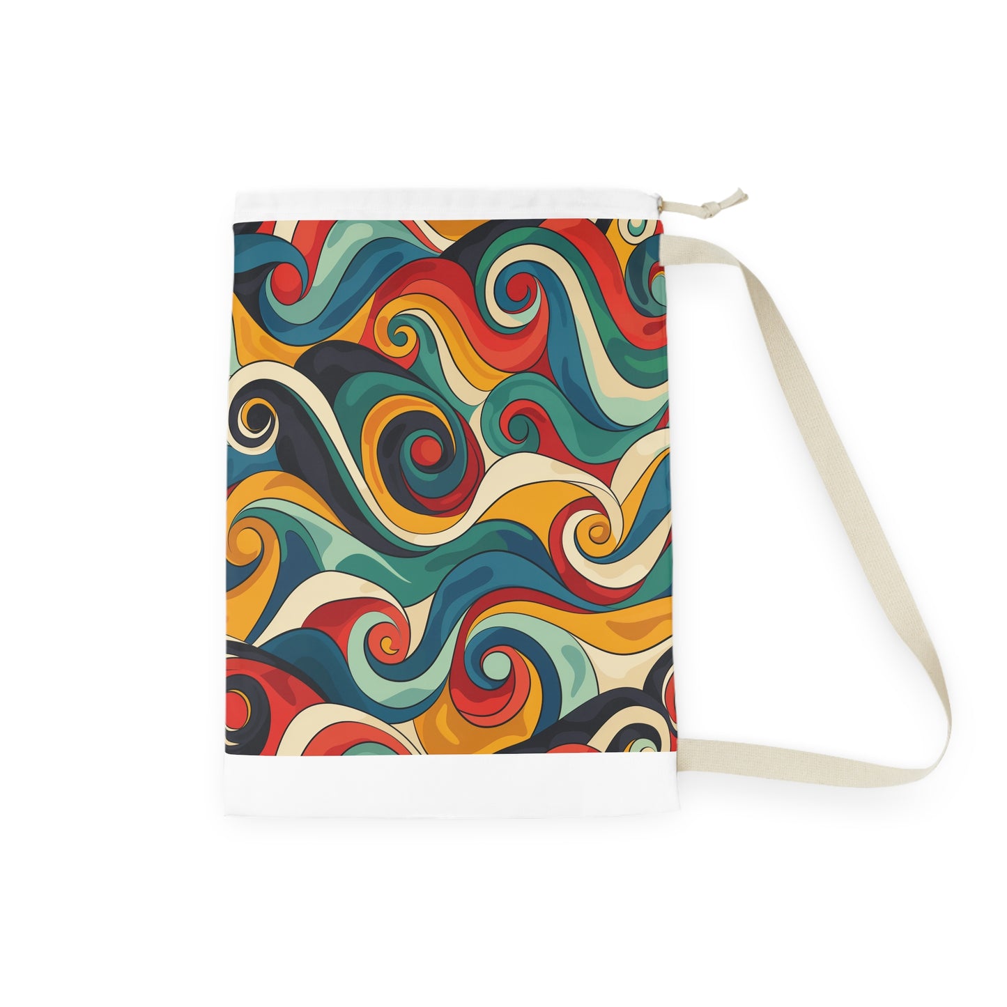 "Wave Pattern Laundry Bag - Retro Waves design in vibrant colors, trendy laundry storage"