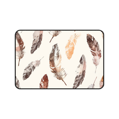 "Boho Feathers Desk Mat - Stylish and vibrant bohemian flair for your workspace"