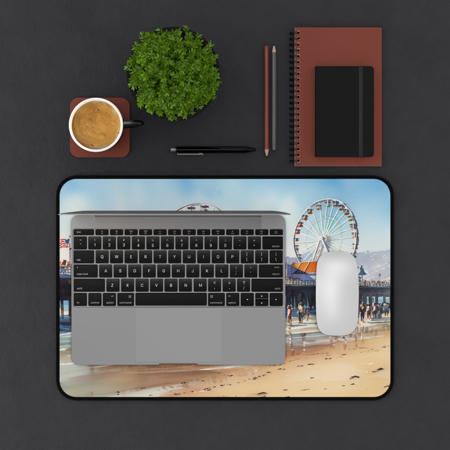 "Beach Pier Desk Mat - Coastal-inspired workspace protection with serene beach pier design"