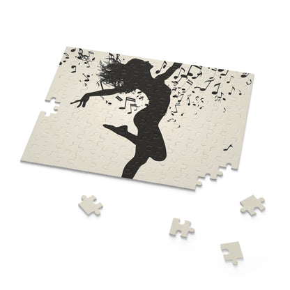 "Graceful dancer's silhouette jigsaw puzzle with musical notes for immersive entertainment"