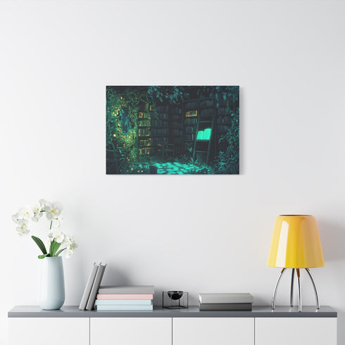 Overgrown Library with Glowing Books — Canvas Wall Art — Product Detail View 7