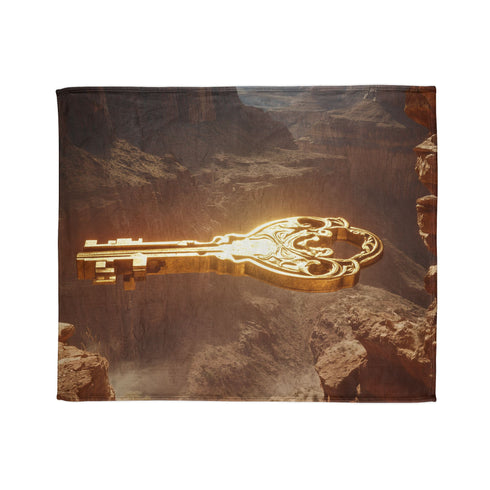 Mystic Key Floating over Canyon Altar Plush Fleece Throw Blanket
