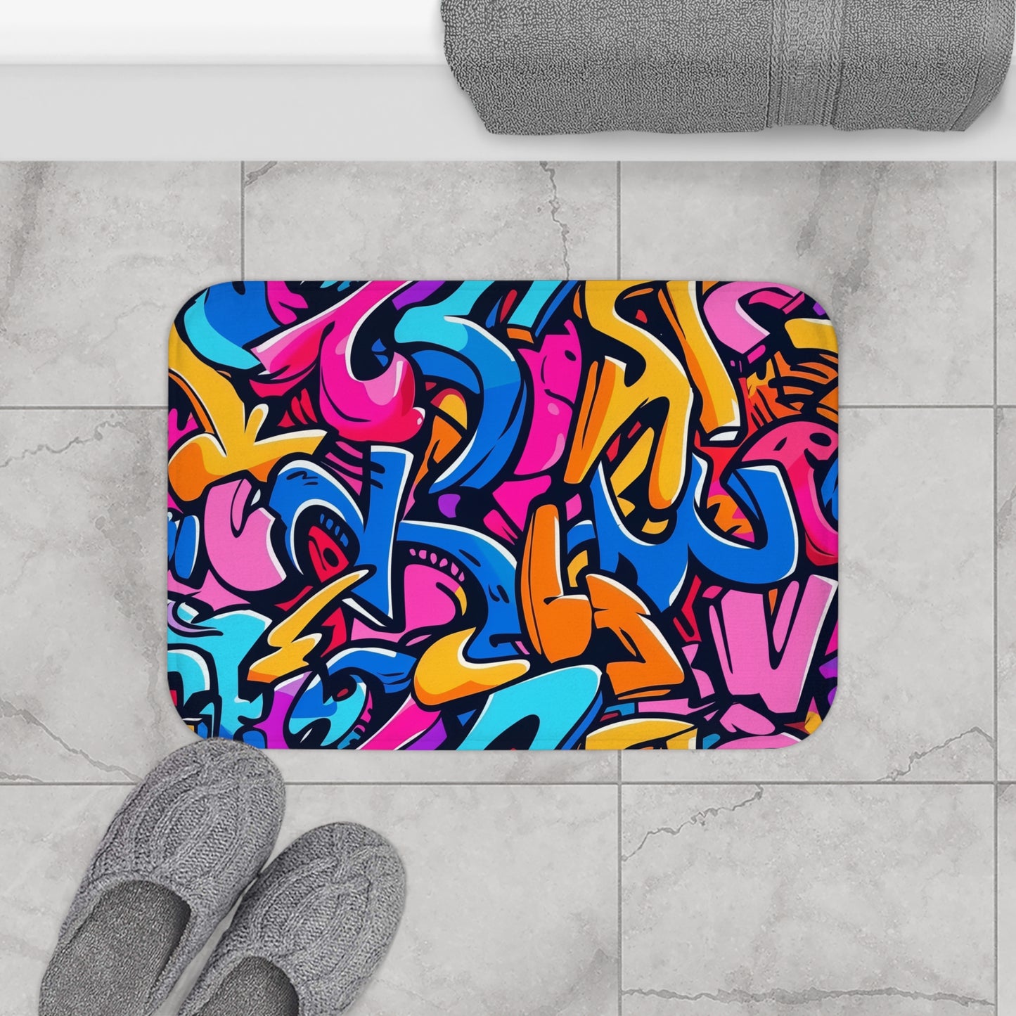 Neon Graffiti Bath Mat