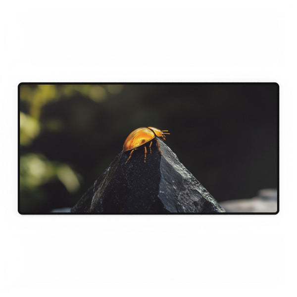 Golden Scarab Crawling on Obsidian Pyramid — XL & XXL Desk Mat — Full Top-Down Artwork View