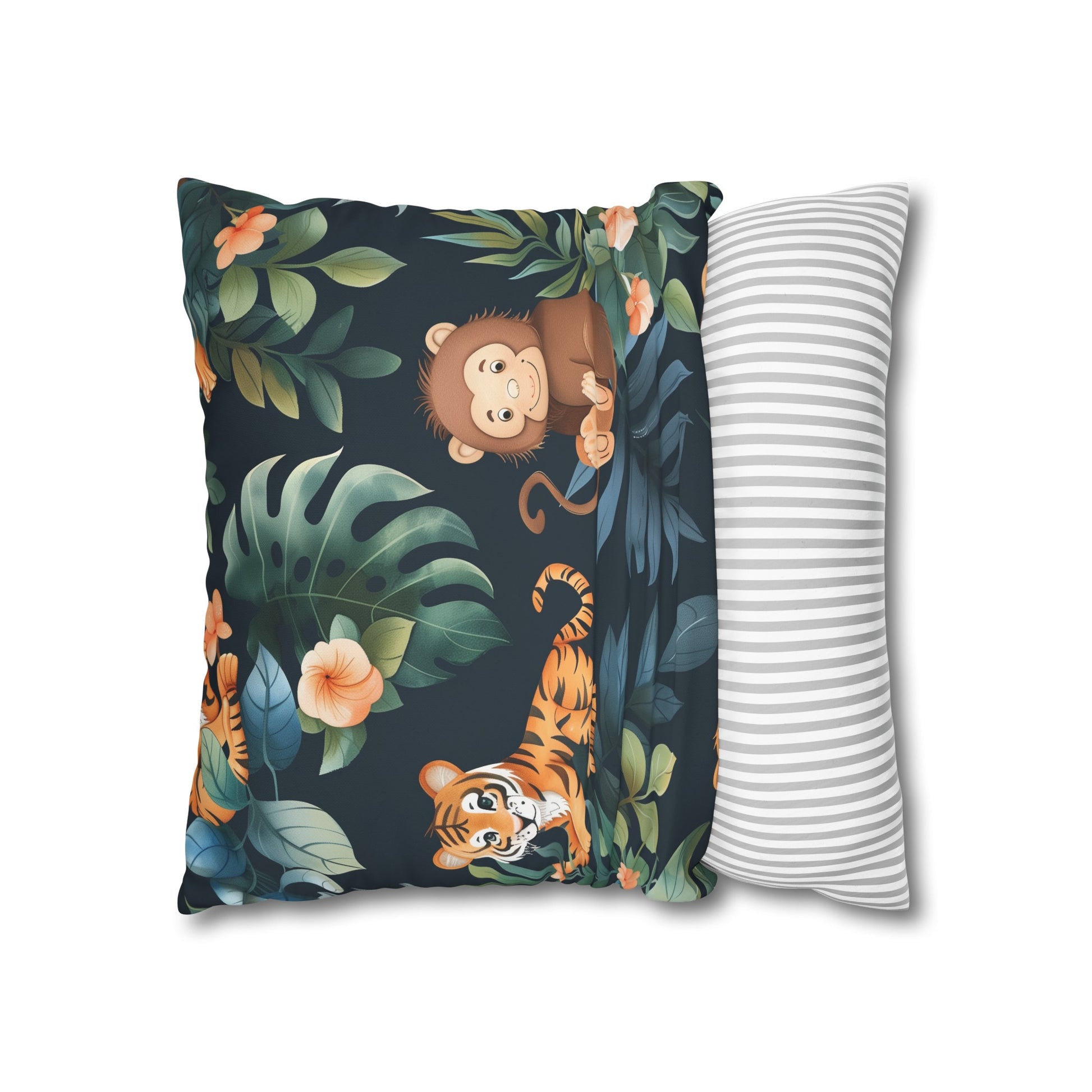 "Wild Tiger Jungle Pillow Case - Sleek, seamless pattern with fierce tigers in lush greenery, adds adventure to bedroom decor"